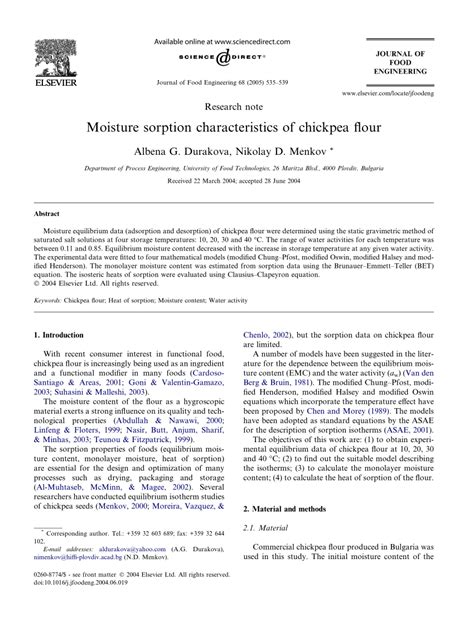 Chickpea Flour moisture meter|Moisture sorption characteristics of chickpea flour.